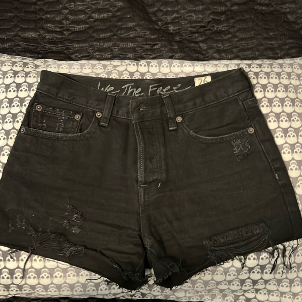 Black Distressed denim cutoff shorts